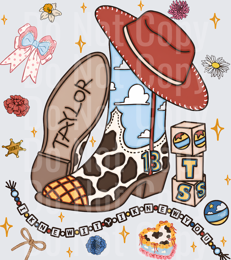 Cowboy Boot Hat Taylor Name 13 Friendship Bracelet Swifty (DTF)