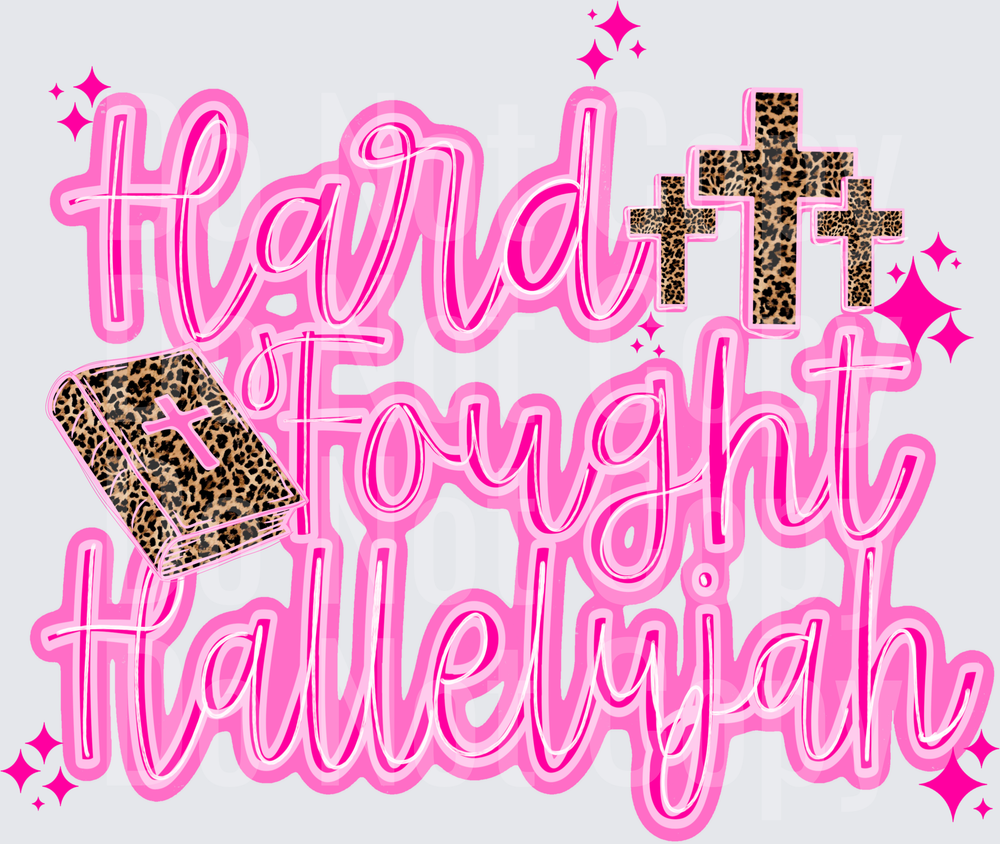 Hard to Fight Hallelujah Pink Leopard Cross Design (DTF)