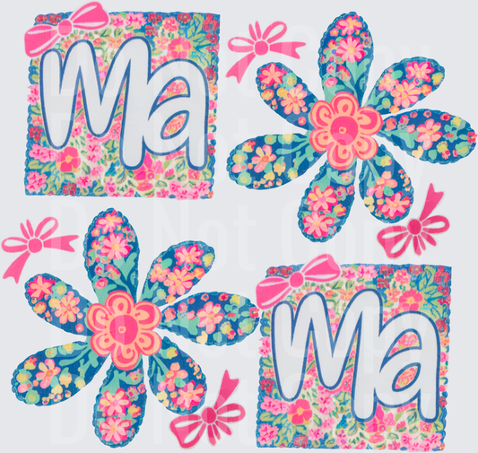 Floral Pattern WA State Letters with Pink Bow Accents - DTF