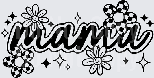 Mama Script with Checkered Flowers and Stars - DTF