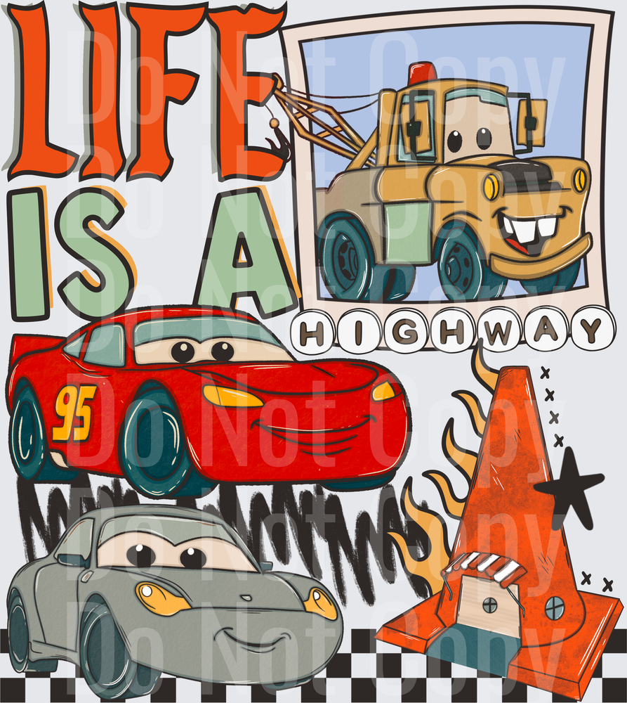 Life Is A Highway Racing Cars Polaroid Design (DTF)