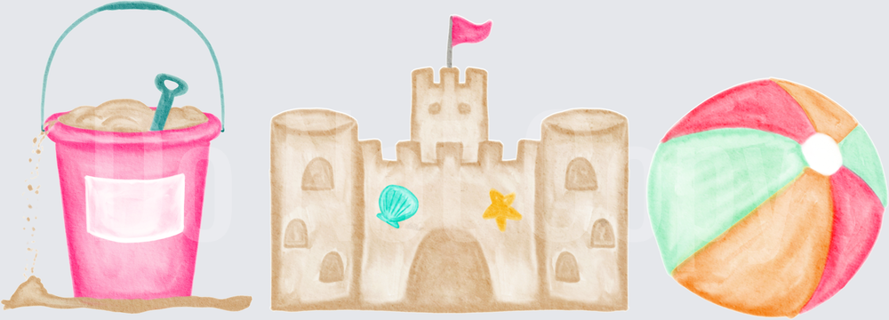 Watercolor Beach Day Sand Castle Bucket and Ball Set (DTF)