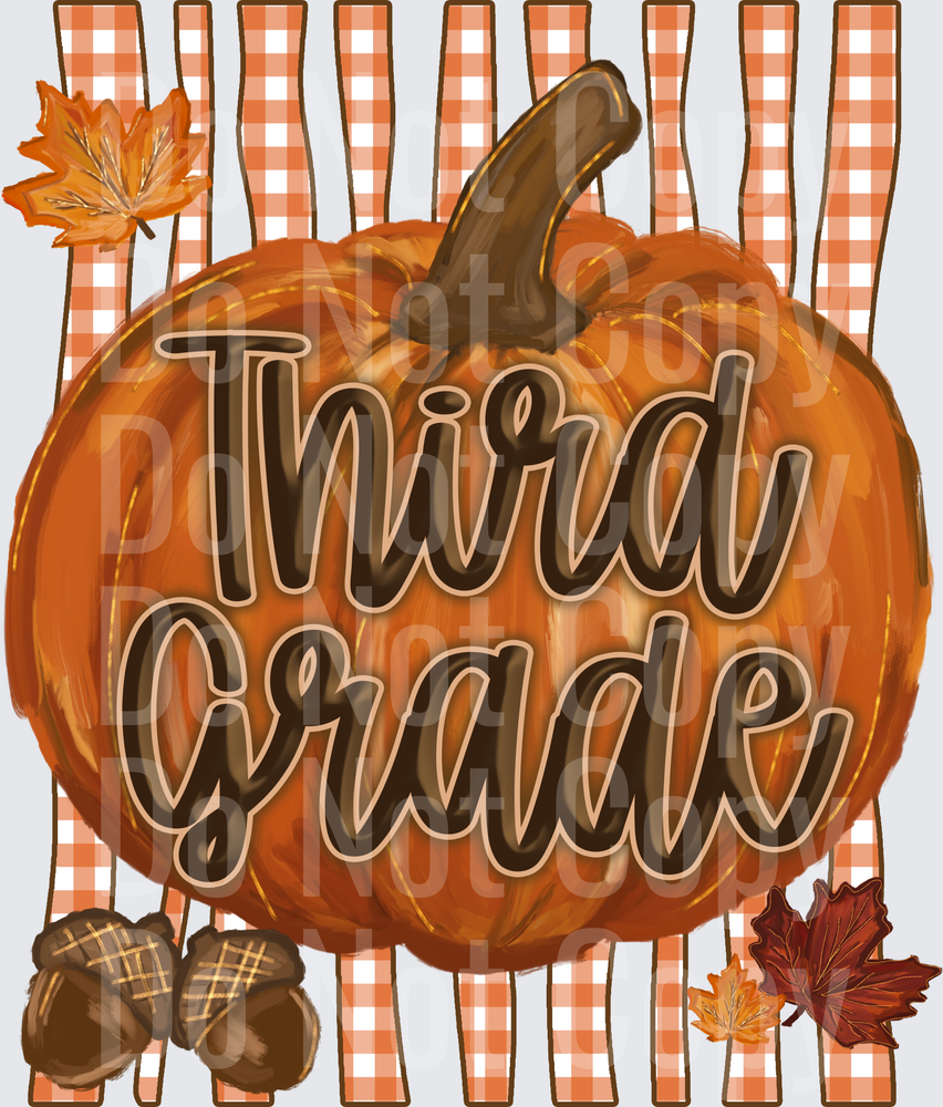 Third Grade Fall Pumpkin with Plaid and Autumn Leaves (DTF)