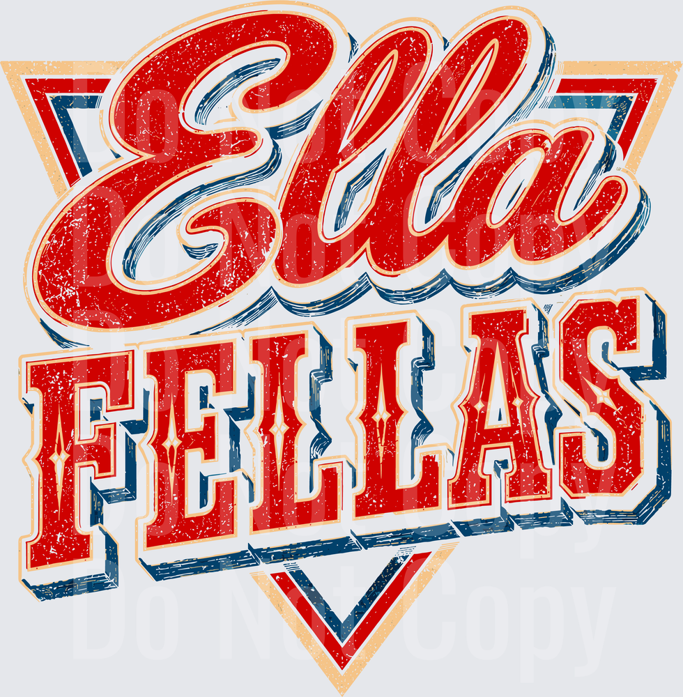 Ella Fellas Red and Blue Retro Script Diamond Badge Design (DTF)