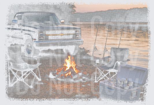 Vintage Truck Fishing Scene - DTF