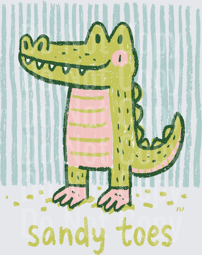 Cute Crocodile Sandy Toes Beach Illustration (DTF)