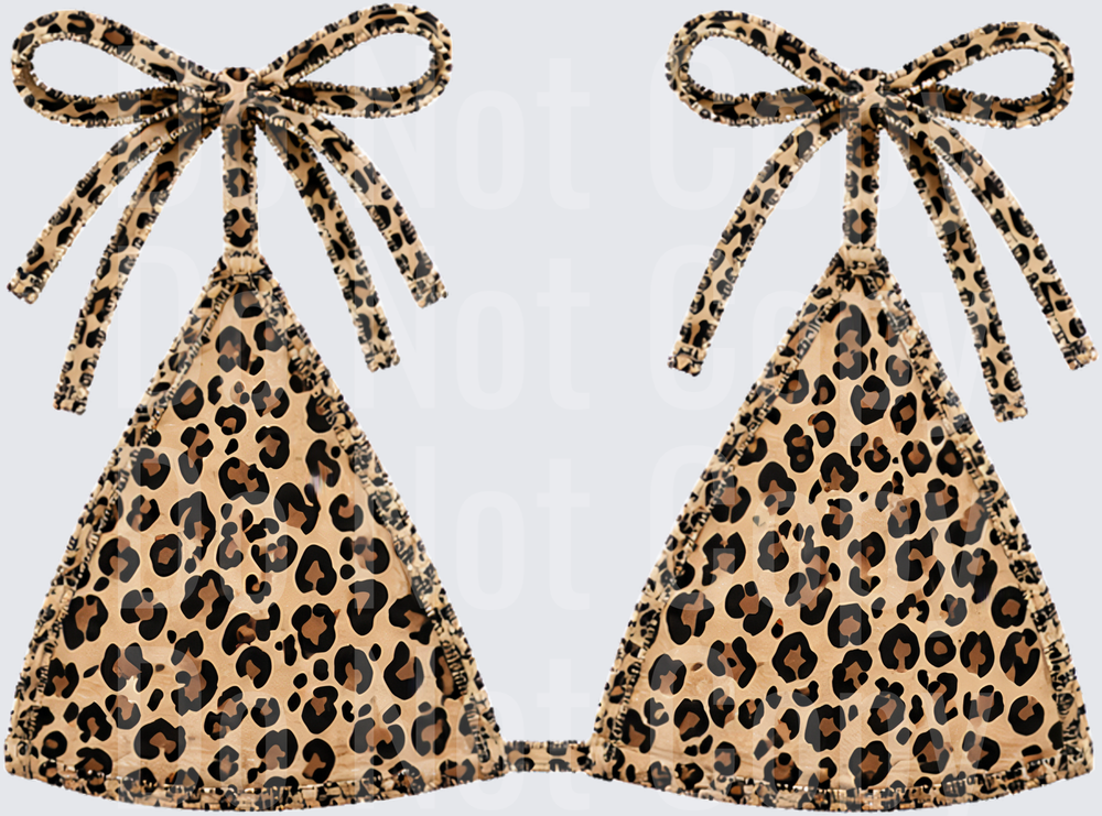Leopard Print Bikini Top with Bow Ties (DTF)