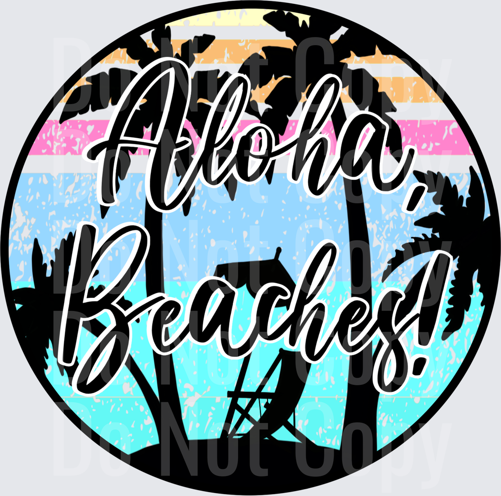 Aloha Beaches Tropical Palm Trees Summer Vibes Circle Design (DTF)