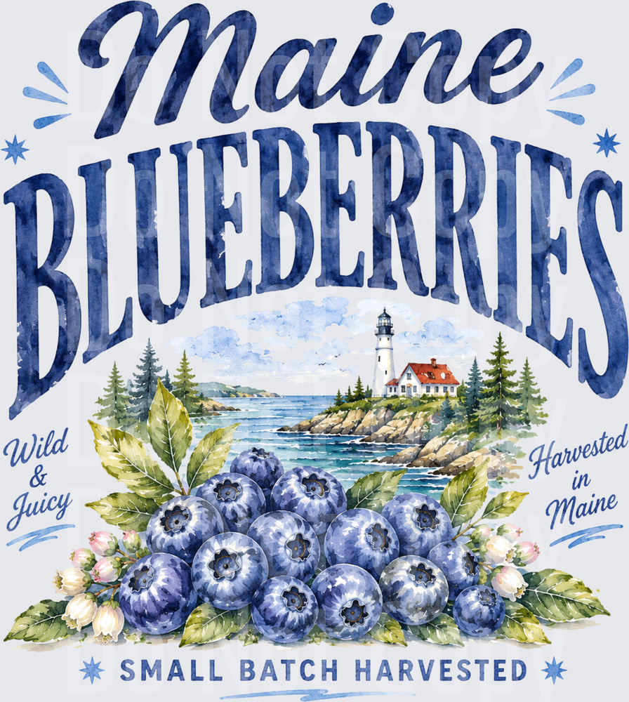 maine blueberries watercolor  (DTF)