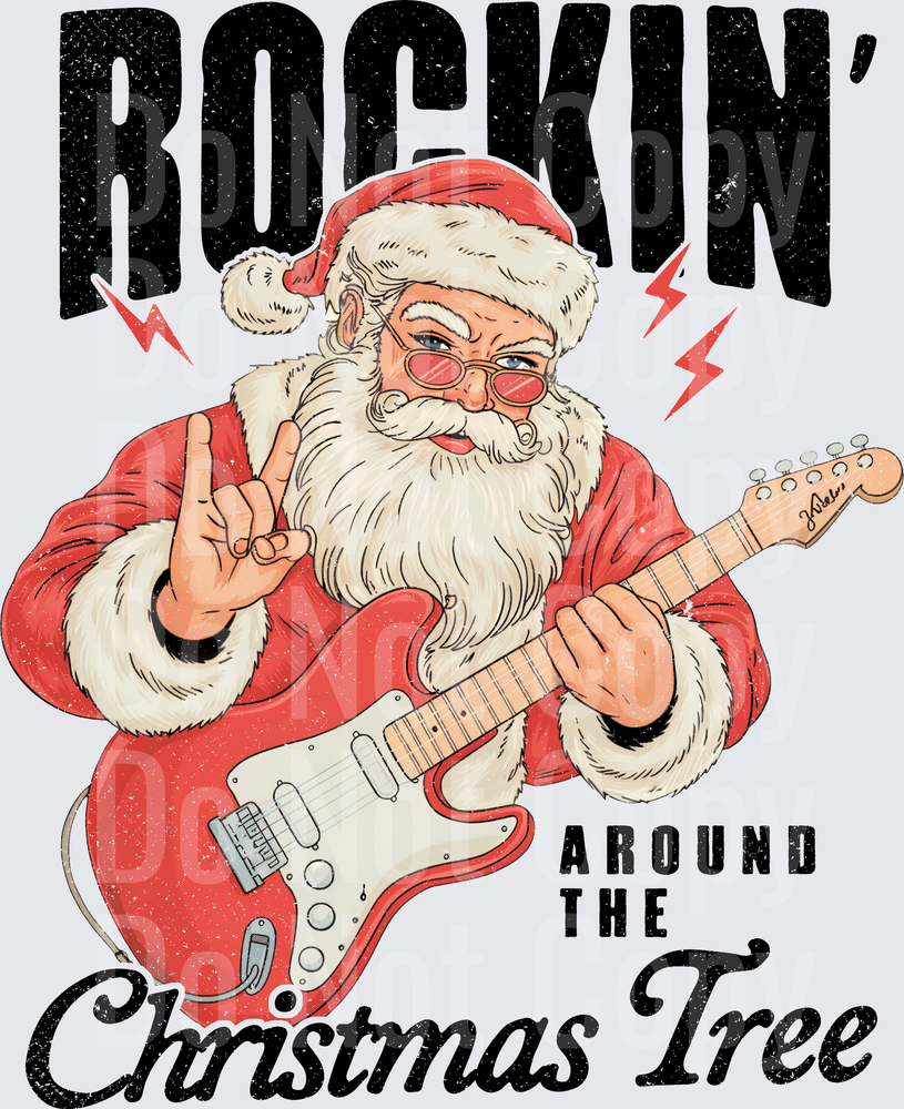 Rockin Around The Christmas Tree Santa Guitar Rock (DTF)