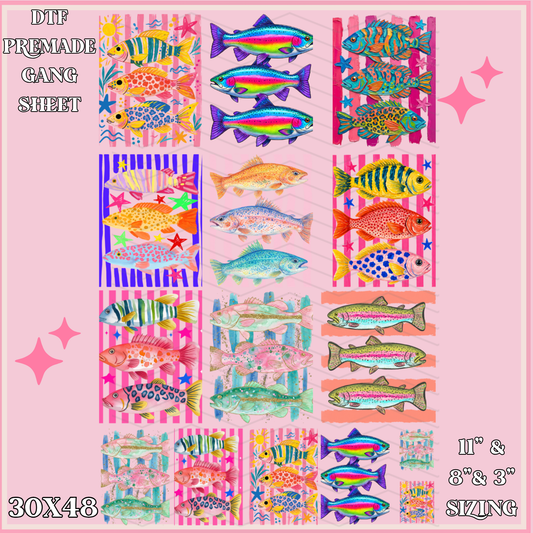 Neon Preppy Fish - 30x48 - PREMADE GANG SHEET