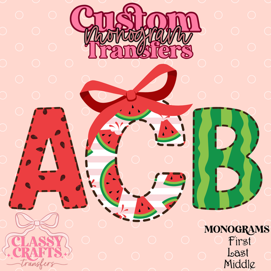 Watermelon Stripe - Custom Monogram Transfer