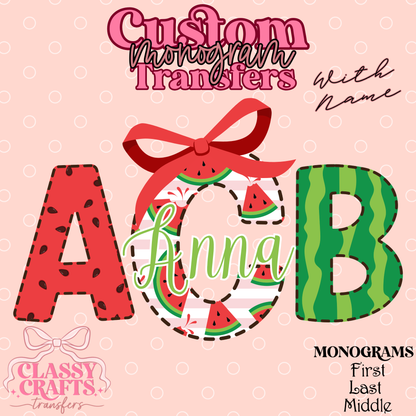 Watermelon Stripe - Custom Monogram Transfer