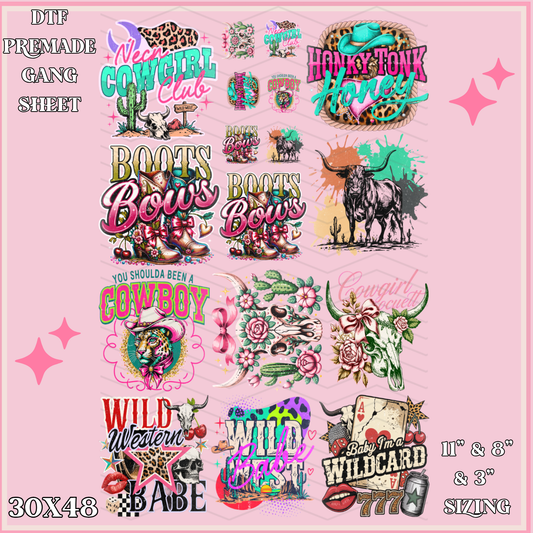 Western Boots & Bows - 30x48 - PREMADE GANG SHEET