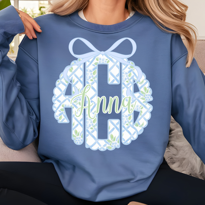 Blue Floral Trellis - Custom Monogram Transfer