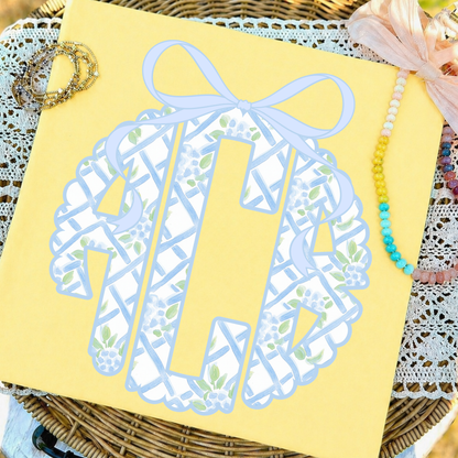 Blue Floral Trellis - Custom Monogram Transfer